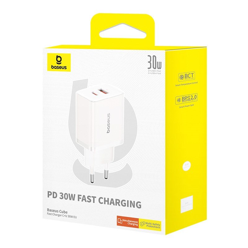 Baseus P10111404213-00 Cube USB-C / USB-A 30W netoplader Hvid #4