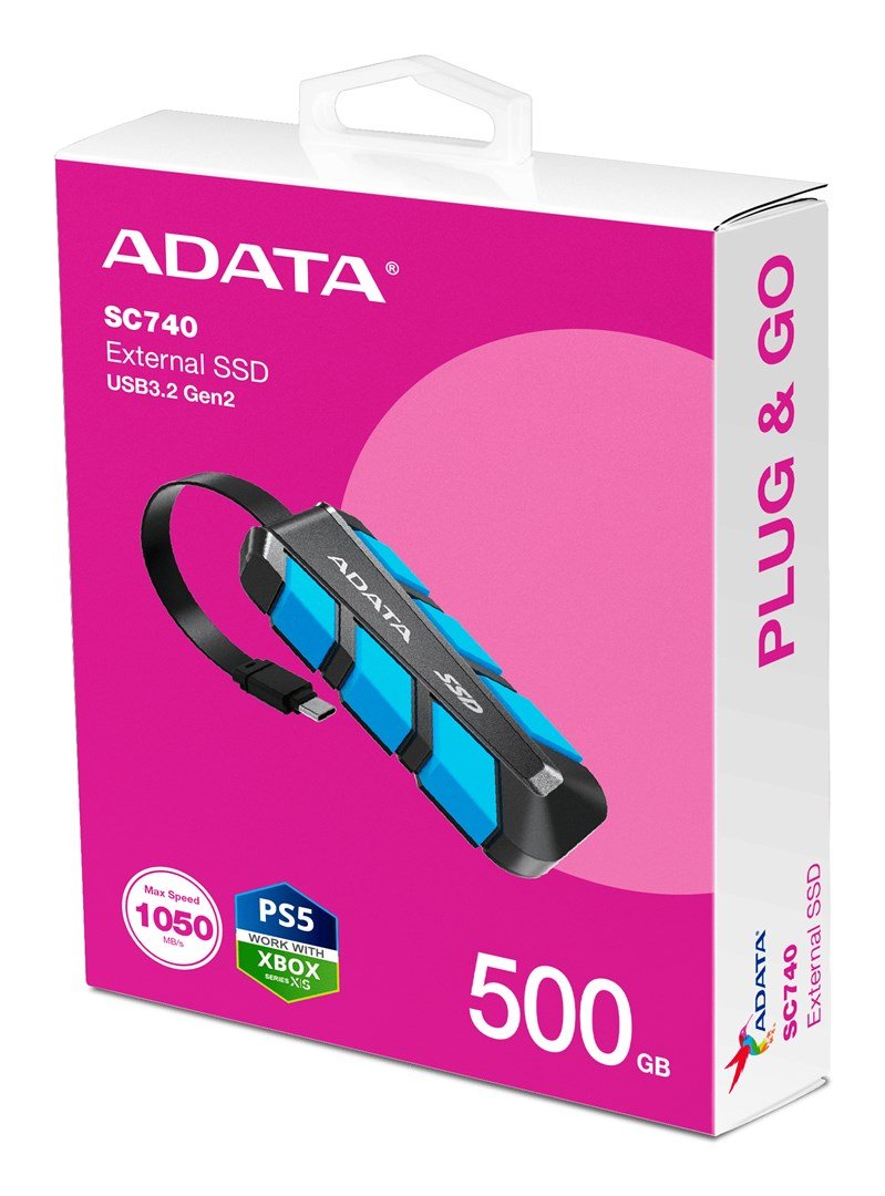 ADATA Externe SSD SC740    500GB Plug&Go blue 1050/1000  MIL.STD #6