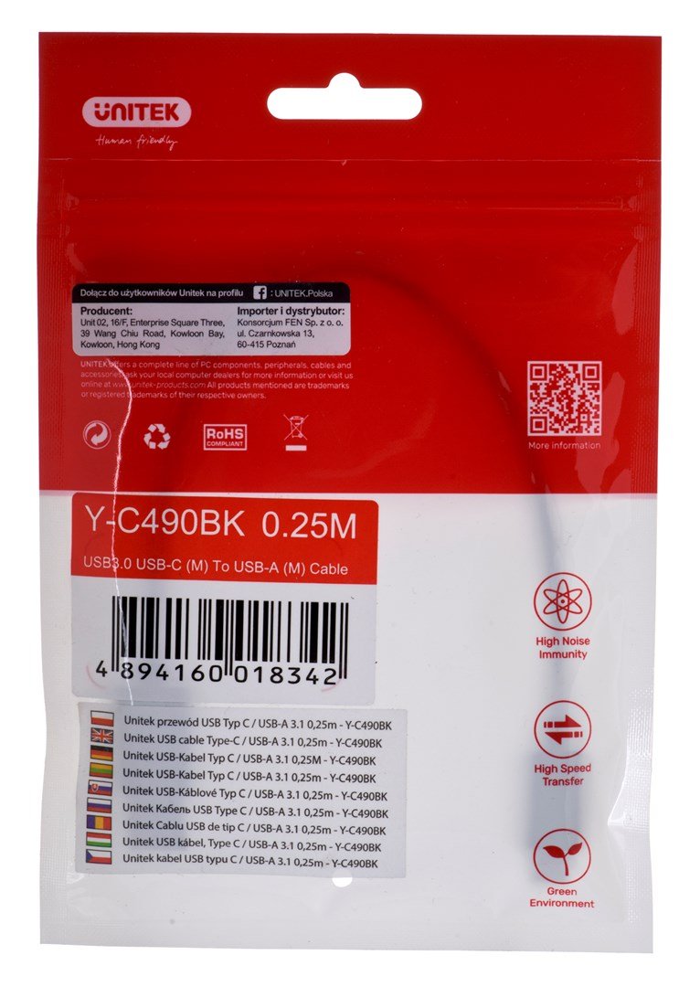 UNITEK KABEL USB-C - USB-A 3.1,M/M,0,25M, Y-C490BK #2