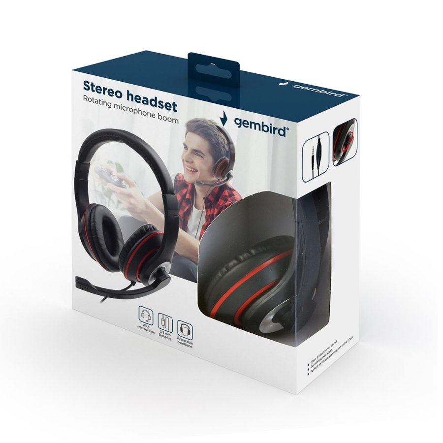 Gembird MHS-03-BKRD hovedtelefoner/headset Ledningsfrt Spil Sort, Rd #2