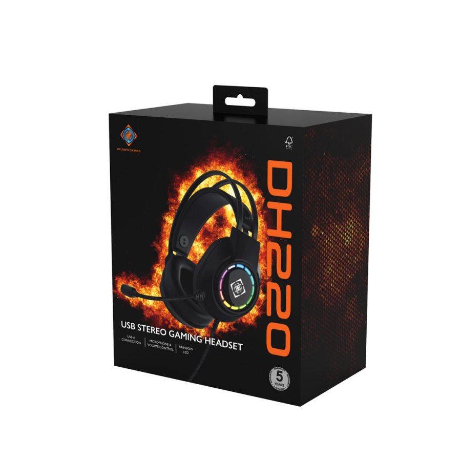Deltaco Gaming DH220 USB Stereo Gaming Headset, RGB, Black #13
