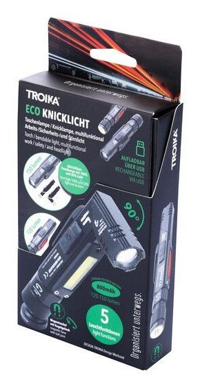TROIKA ECO KNICKLICHT Sort H�ndlommelygte + pandeb�nd med lommelygte COB LED #5