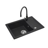 Sort vaskest med flexi-armatur - MAIDSINKS BALI vask (62x44) 1B1D sort + Flessi Black Edition armatur #1