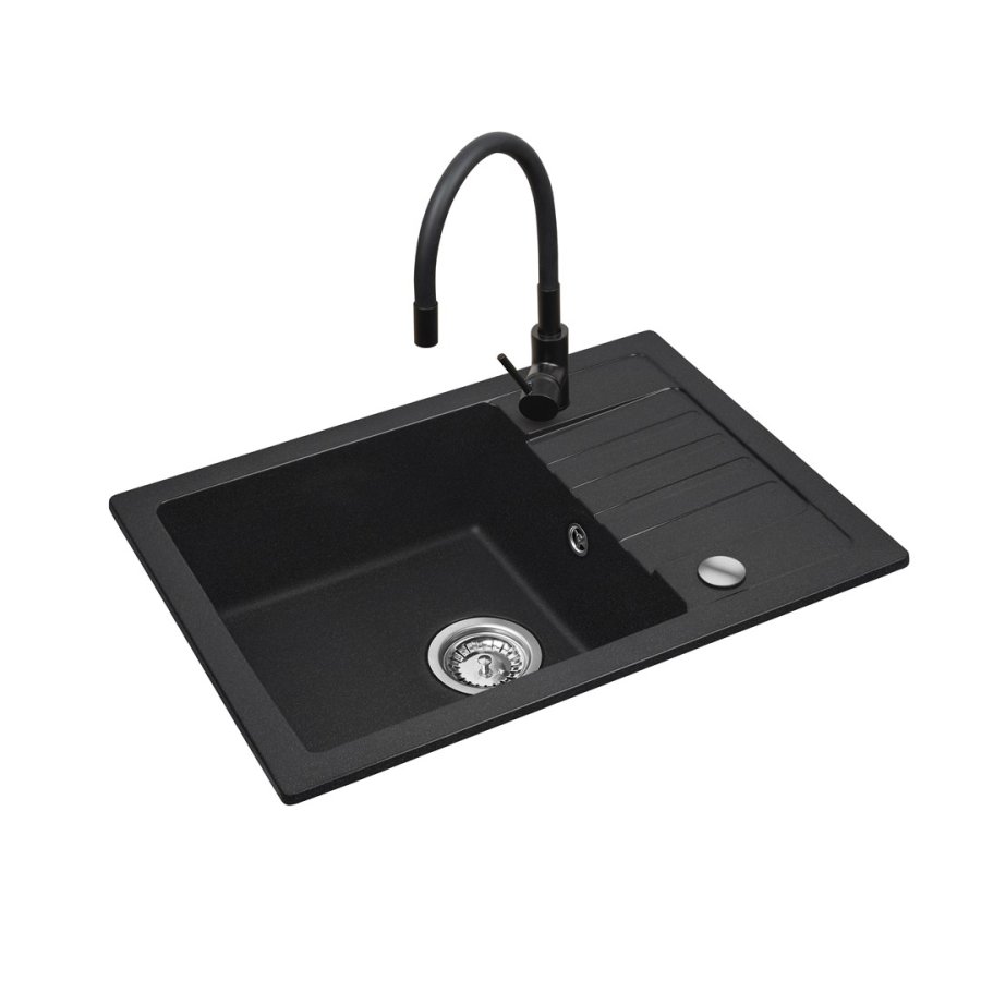 Sort vaskest med flexi-armatur - MAIDSINKS BALI vask (62x44) 1B1D sort + Flessi Black Edition armatur #1