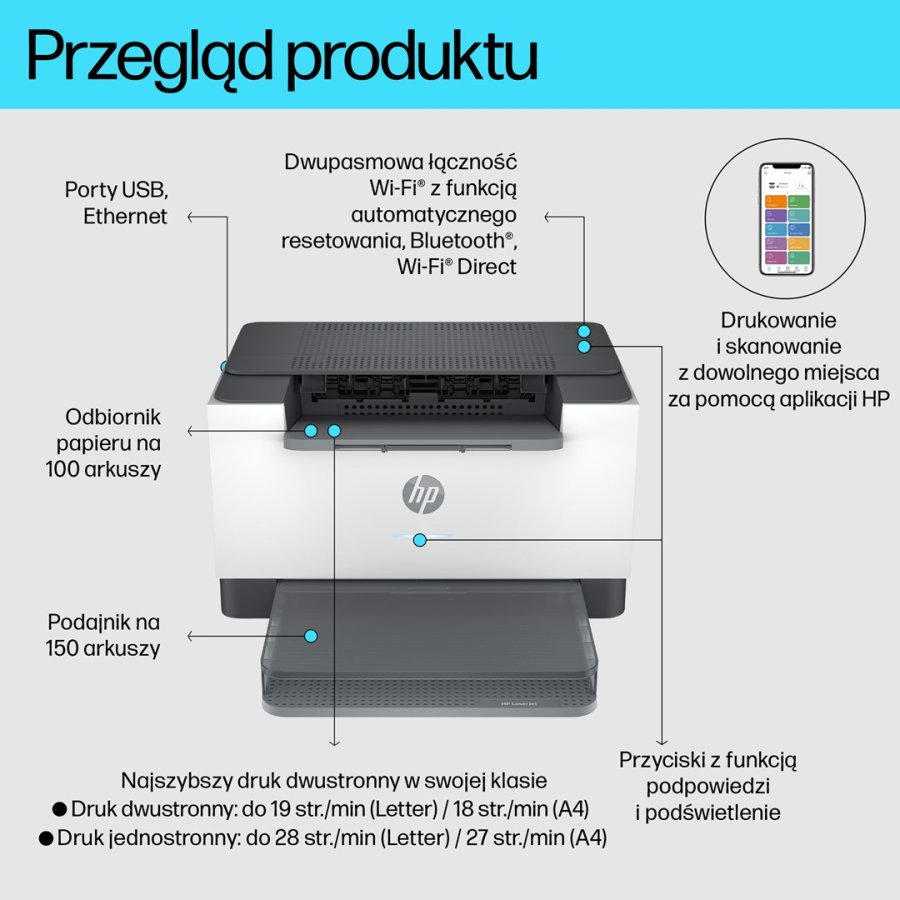 HP LaserJet M207dw Trdlst Sort og hvid Printer, Dupleks #3