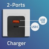 Qoltec 52382 GaN POWER PRO oplader | 1xUSB type C | 1xUSB A | 100W | 5-20V | 1,5-5A | PD | Sort #7