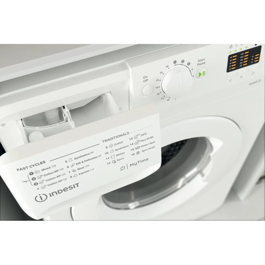 INDESIT | Washing machine | MTWA 71252 W EE | Energy efficiency class E | Front loading | Washing capacity 7 kg | 1200 RPM | Depth 54 cm | Width 59.5 cm | Display | LED | White #8