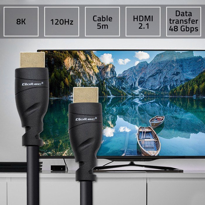 Qoltec 50353 HDMI v2.1 kabel Ultra hj hastighed 8K | 60Hz | 26AWG | GULD | 5m #5