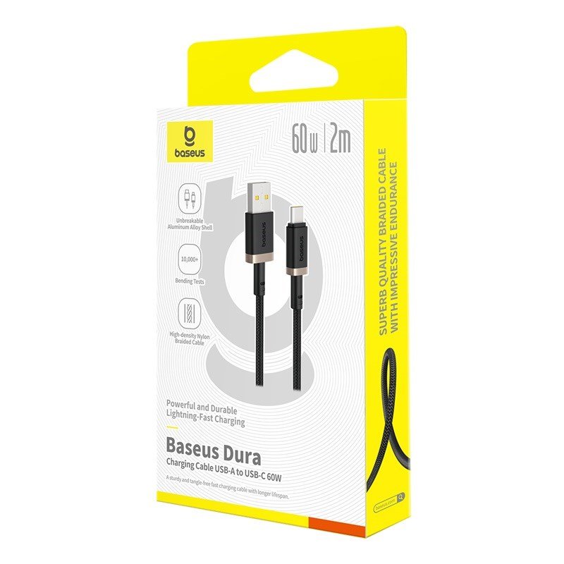 Baseus Dura USB Type A til Type C 60 W hurtigopladningskabel 2 m Sort, Guld #6