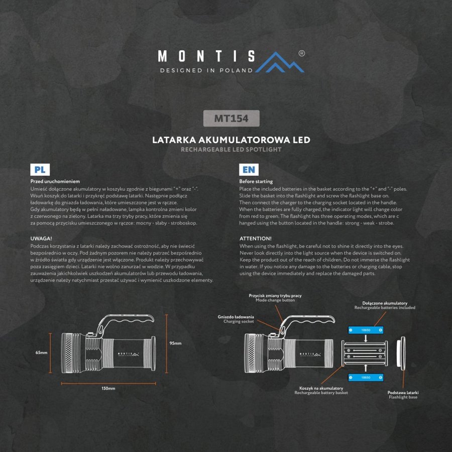 Montis Aluminiowa rczna latarka akumulatorowa LED MT154 Gr Hnd lommelygte #8