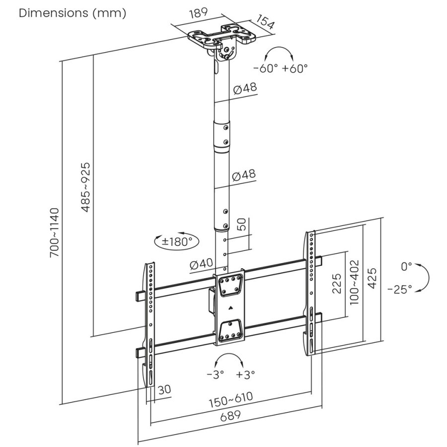 Loftmonteret TV-holder til Maclean, maks. belastning 60 kg, 43-86