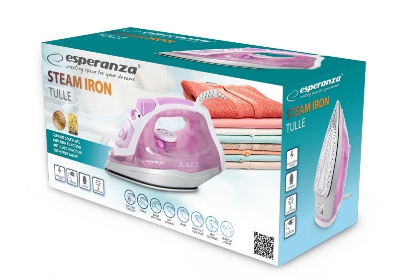 Esperanza EHI004 strygejern Tr & dampstrygejern Keramisk strygesl 2400 W Lilla, Hvid #9