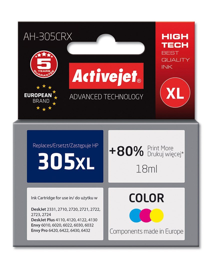 Activejet AH-305CRX blkpatron 1 stk Kompatibel Hjt (XL) udbytte Bl, Magenta, Gul #1