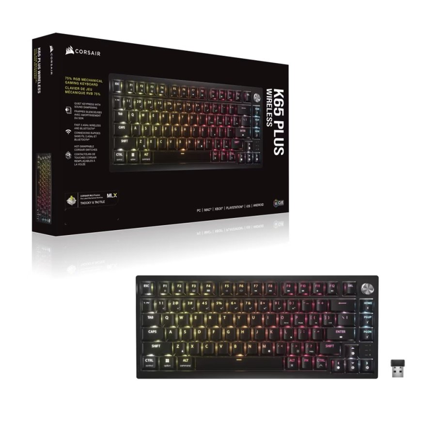 Corsair K65 PLUS tastatur Spil USB + RF Wireless + Bluetooth QWERTY US engelsk Sort #2