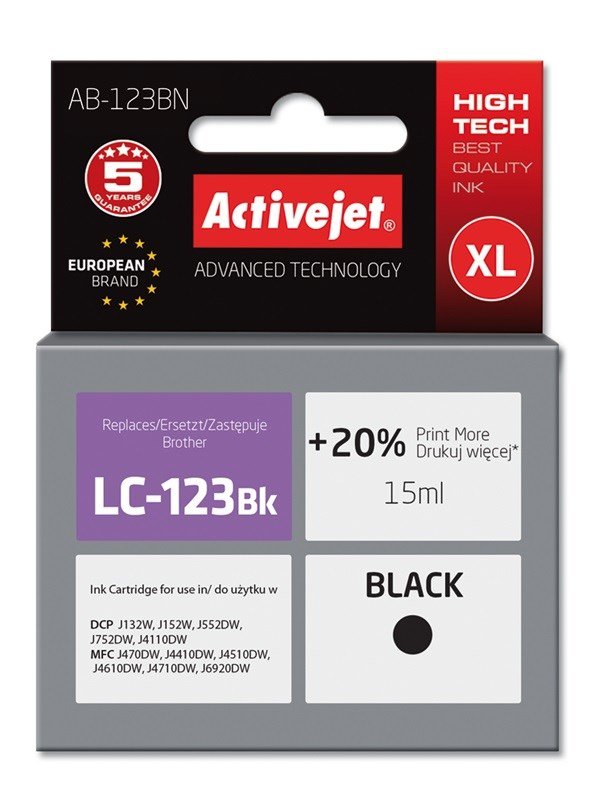 Activejet AB-123BN blk (erstatning Brother LC123BK/121BK; Supreme; 15 ml; sort) #1