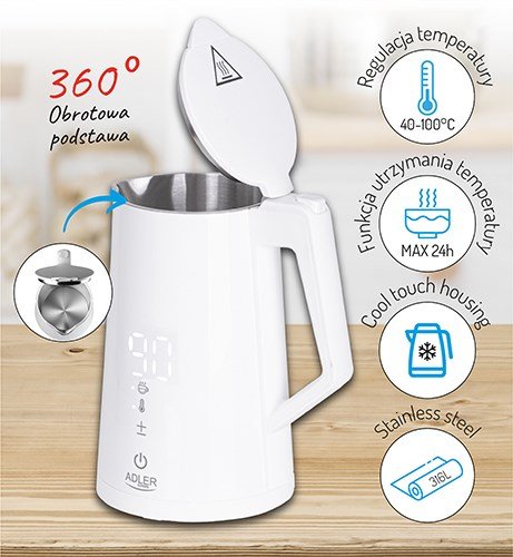 Adler AD 1345 elkedel 1,7 L 1850 W Hvid #23