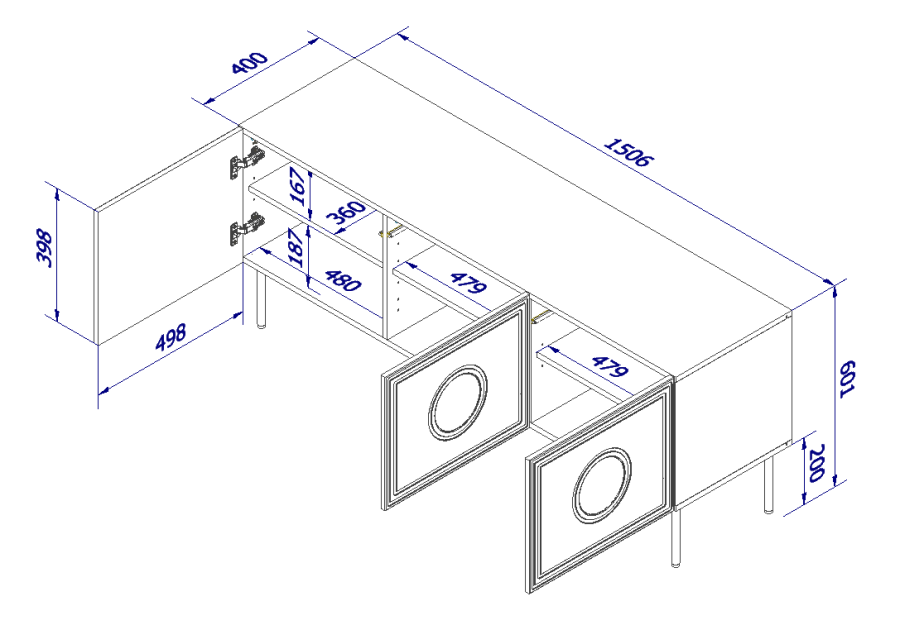 RTV-skab PALAZZO 150x42x60 sort + egetr craft #4