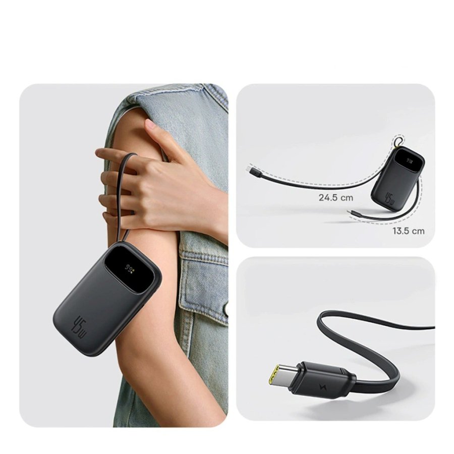 Baseus EnerFill FC31 Powerbank med digitalt display og 2 indbyggede USB-C-kabler 20000 mAh 45 W Sort #7