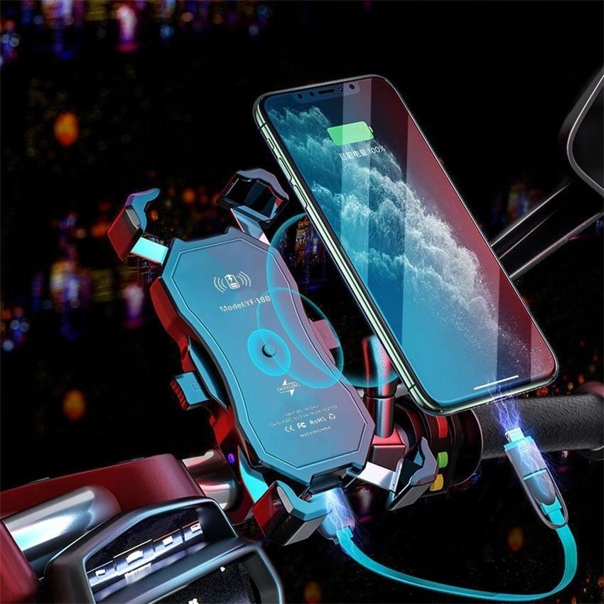 MOTORCYKEL TELEFONHOLDER FREEDCONN MC1W MED INDUKTIV OPLADER + BM2R FASTGRELSE AF HOVEDRR #3