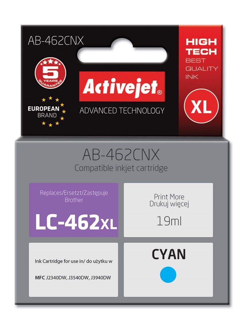 Activejet AB-462BNX bl�k til Brother-printer, Erstatning Brother LC-462XLBK; Supreme; 64 ml; sort. #1