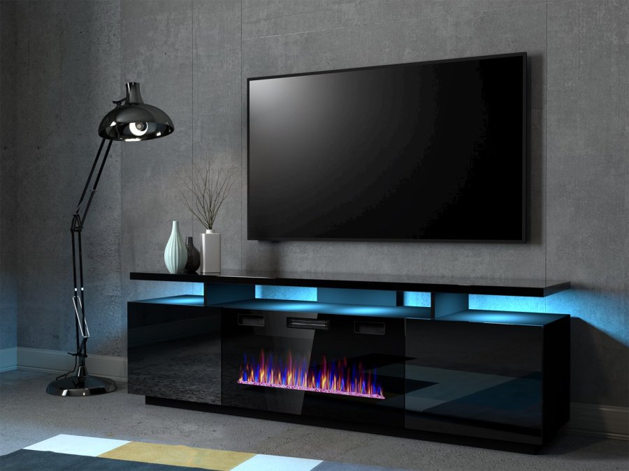 RTV EVA-skab med elektrisk pejs 180x40x52 cm sort/blank sort #2