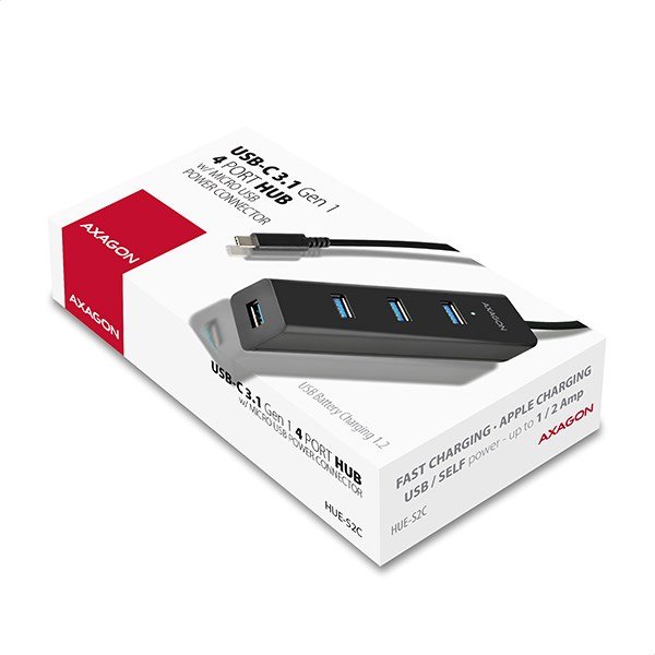 Axagon HUE-S2C interface hub USB 3.2 Gen 1 (3.1 Gen 1) Type-A 5000 Mbit/s Sort #9