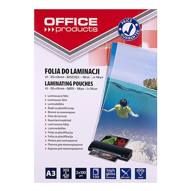 OFFICE PRODUCTS Lamineringsfolie, A3, 2x100 �m, blank, 100 stk., gennemsigtig #1
