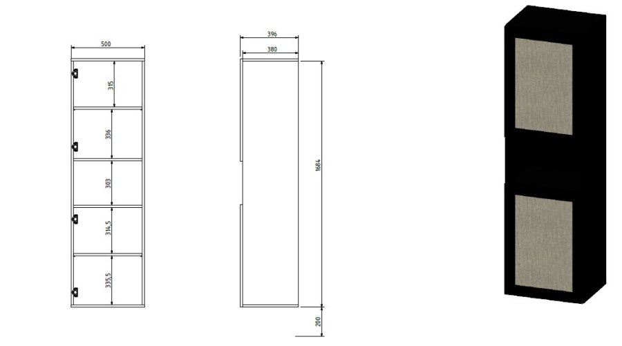Skab JUTA 50x39,5x190 sort + linol calabria #7