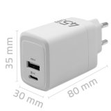 Qoltec 51825 GaN 45W oplader | 5-20V | 1.5-3A | 1 x USB-C PD | 1x USB QC 3.0 | Hvid #7