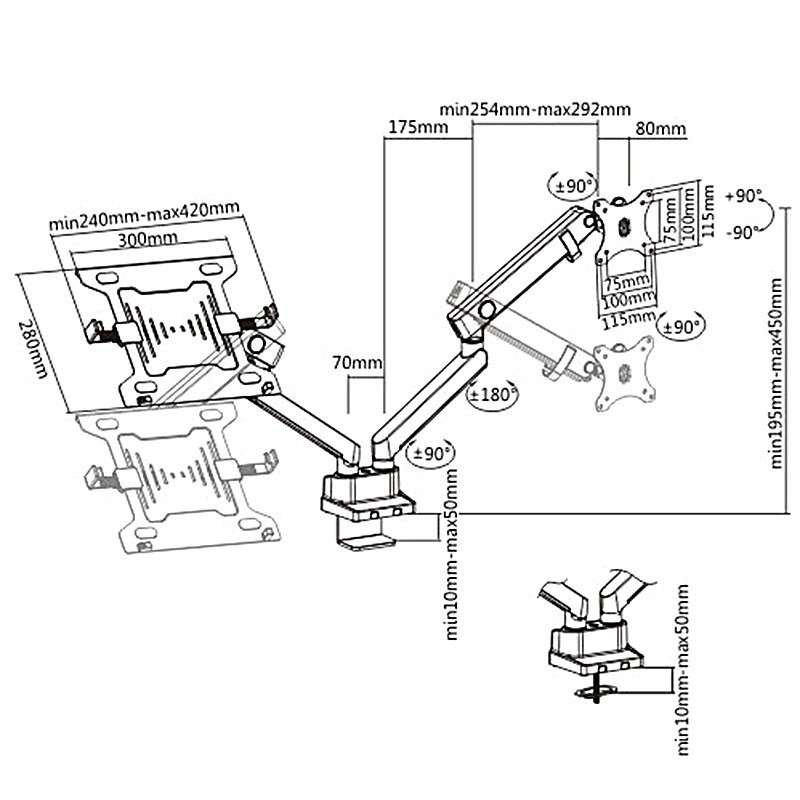 Maclean MC-813 Dual Desk Mount for a Monitor and a Laptop 17 