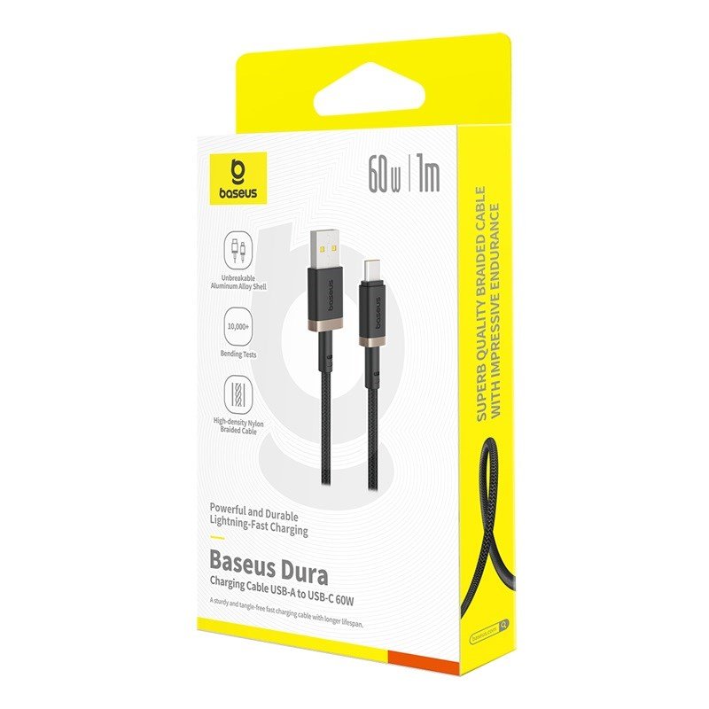 Baseus Dura USB Type A til Type C 60 W hurtigopladningskabel 1 m Sort, Guld #6