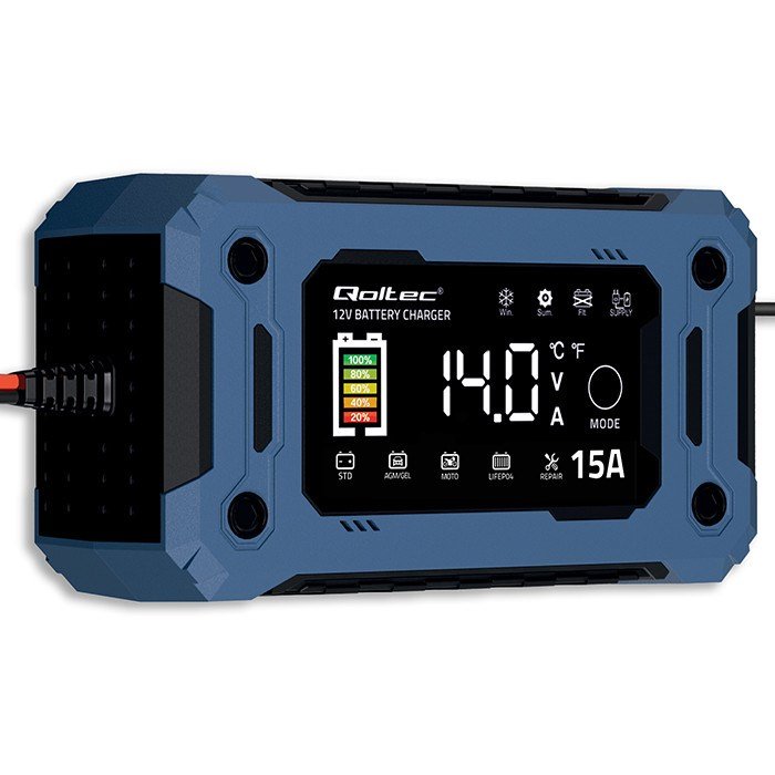 Qoltec 52496 Oplader 12V 15A | Ensretter med reparationsfunktion og opretholdelse af str�mforsyning under batteriudskiftning | til AGM GEL LiFePO4 | LCD #7