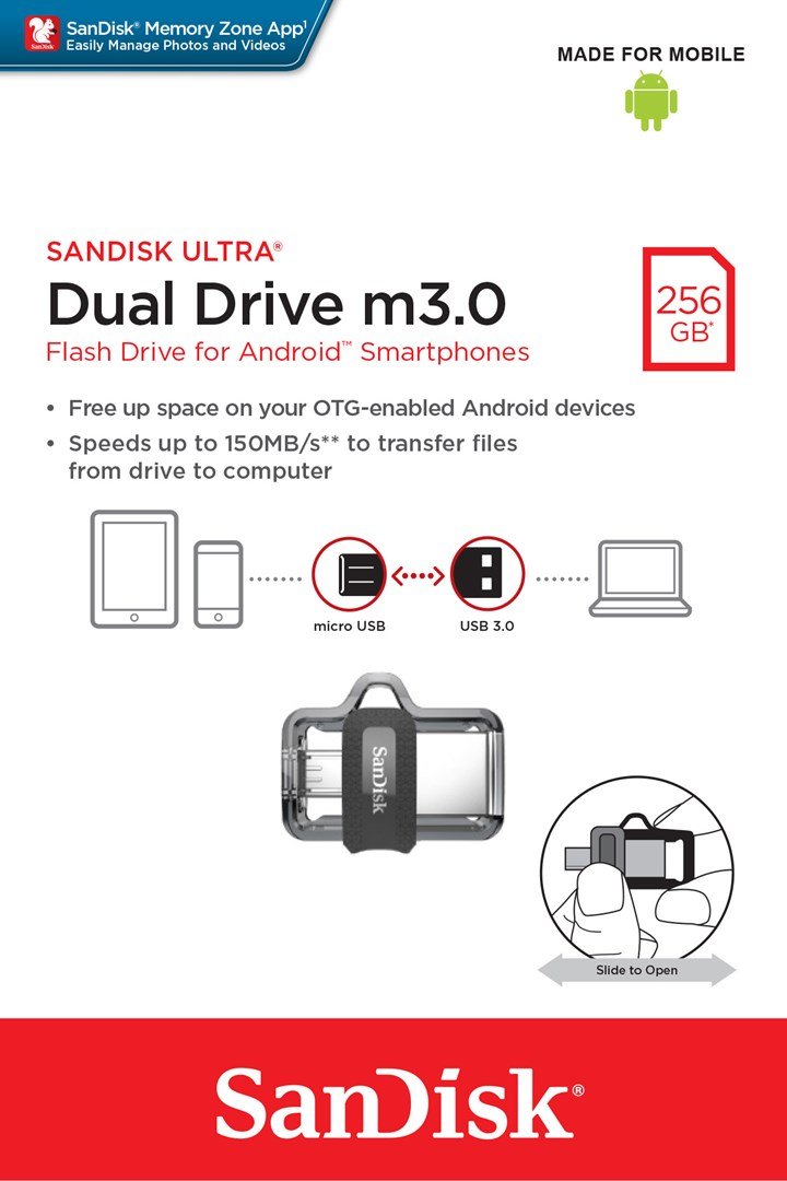 SanDisk Ultra Dual m3.0 USB-ngle 256 GB USB Type-A / Micro-USB 3.2 Gen 1 (3.1 Gen 1) Sort, Slv, Transparent #7