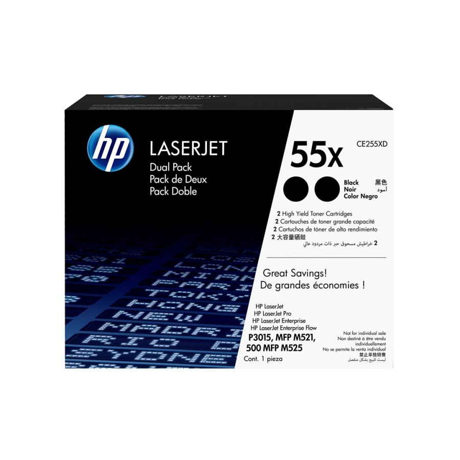 HP Originale 55X LaserJet-tonerpatroner med h�j kapacitet, sort, 2-pak #1