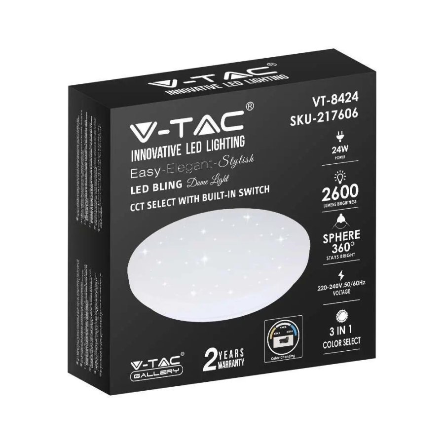 Plafond V-TAC VT-8424 stjerner 24W LED IP20 CCT fi.350 3000-6400K 2600lm (SKU 217606) Hvid #7