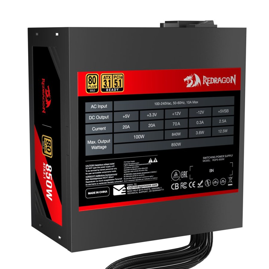 REDRAGON GC-PS007-SE 850W 80 Plus Gold ATX 3.1 enhed til str�mforsyning Sort #4