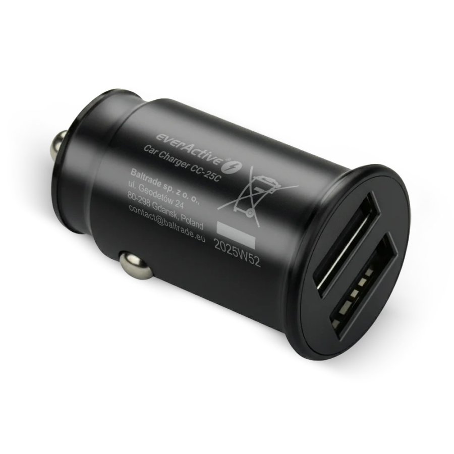 Car charger 2 X USB 12W black + cable USB-C 1m #4