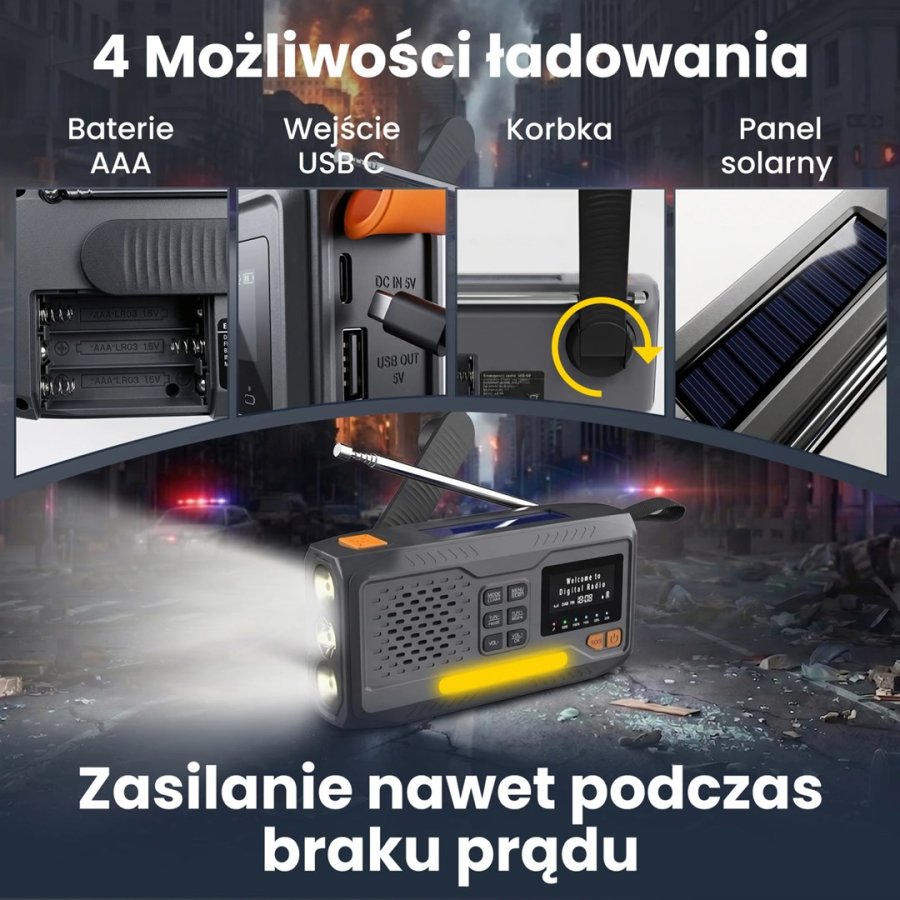 Extralink RADIO AWARYJNE BLUETOOTH SOLARNE Z KORBKA DYNAMO POWERBANK 4000MAH Z LATARKA SOS BT-4000 B�rbar Analog & digital Sort, Orange #5