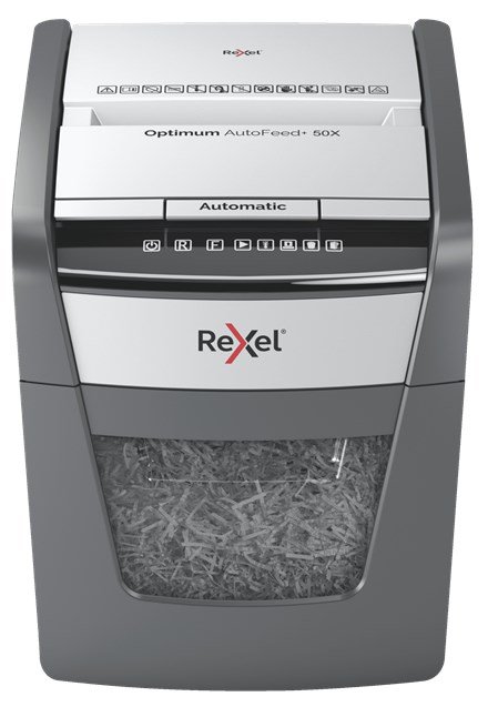 Rexel Optimum AutoFeed+ 50X papirmakulator Krydsmakulering 55 dB 22 cm Sort, Gr #1
