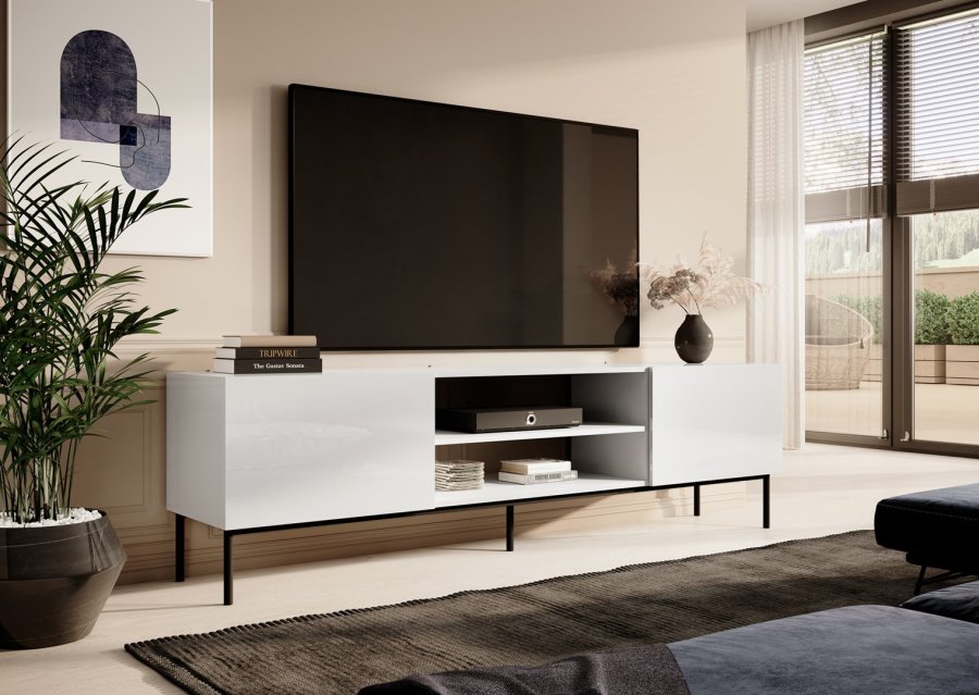 RTV SLIDE 200K kabinet p en sort stlramme 200x40x57 cm, alt i blank hvid #2