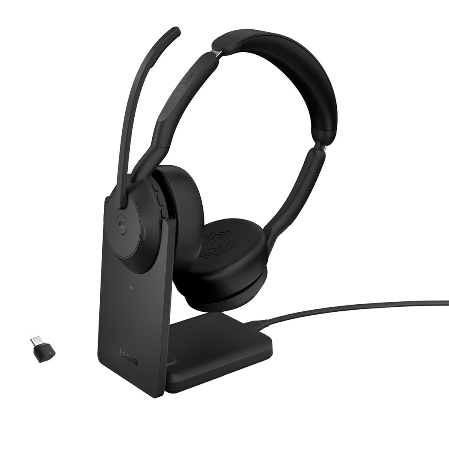 Jabra Evolve2 55 Headset Kabel & trdls Kontor/Callcenter Bluetooth Opladningsstativ Sort #1