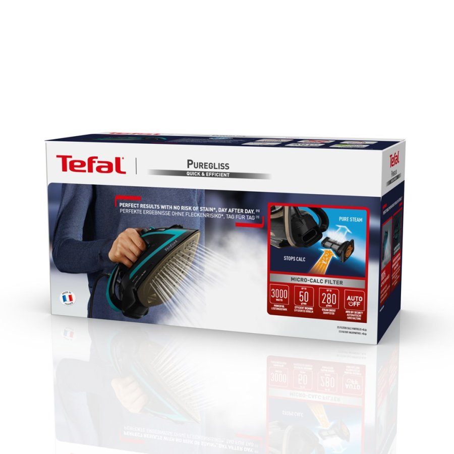 Tefal Puregliss FV8066 Tr & dampstrygejern Durilium AirGlide Autoclean soleplate 3000 W Sort, Bl #13