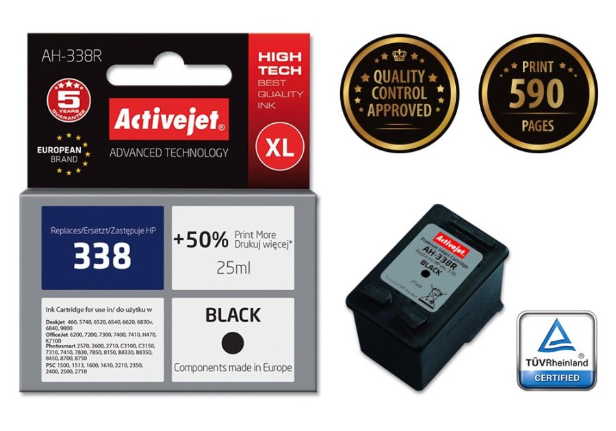 Activejet AH-338R blk (erstatning HP 338 C8765EE; premium; 25 ml; sort) #2