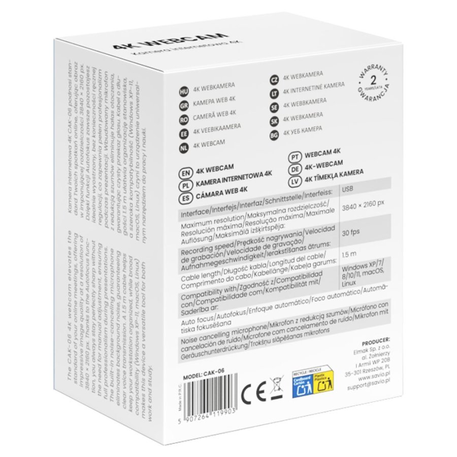 Savio CAK-06 webcam 3840 x 2160 pixel USB Sort #6