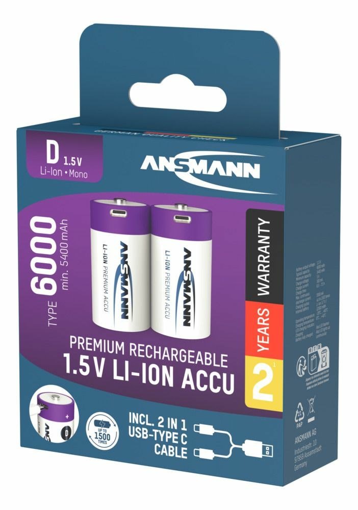 Ansmann 1314-0005 husholdningsbatteri Genopladeligt batteri D Lithium-Ion (Li-Ion) #5