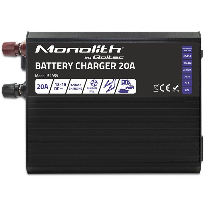 Qoltec 51959 Smart Monolith oplader til LiFePO4 AGM GEL SLA batterier | 20A | 12V #14
