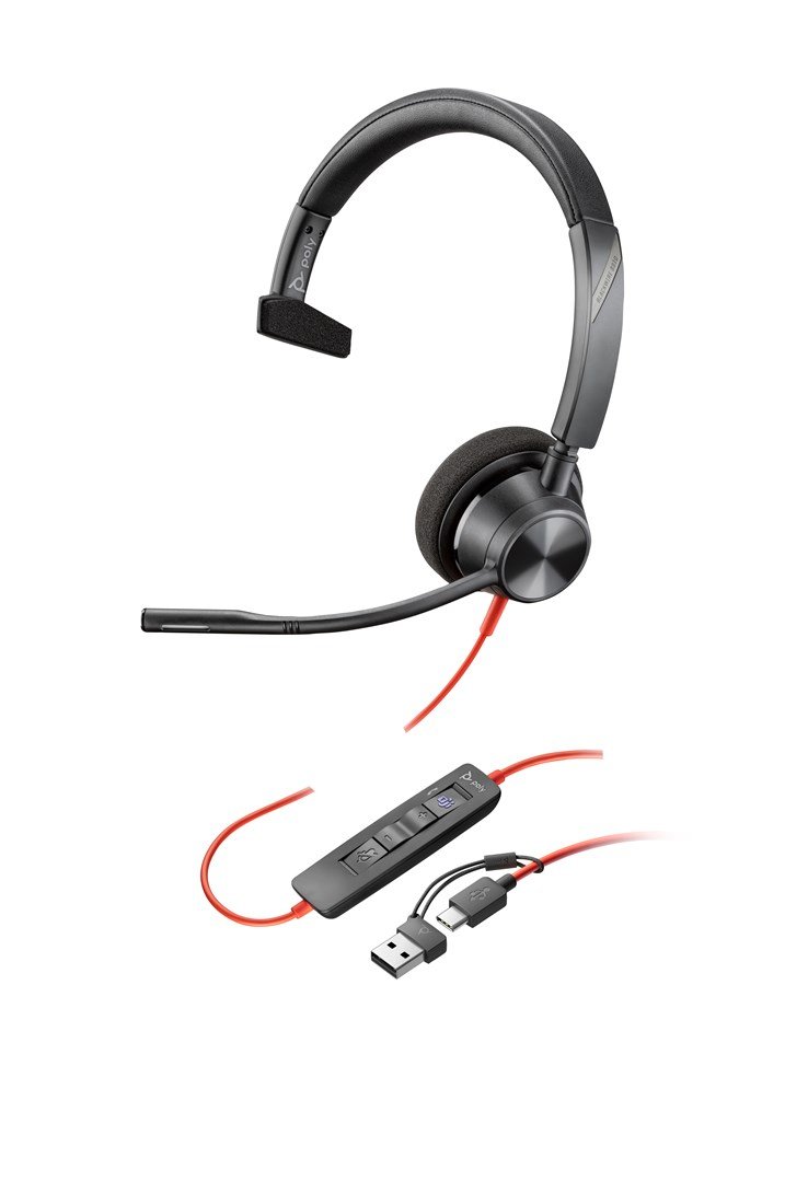 HP Poly Blackwire 3310 Monaural Microsoft Teams Certified USB-C Headset +USB-C/A Adapter #1