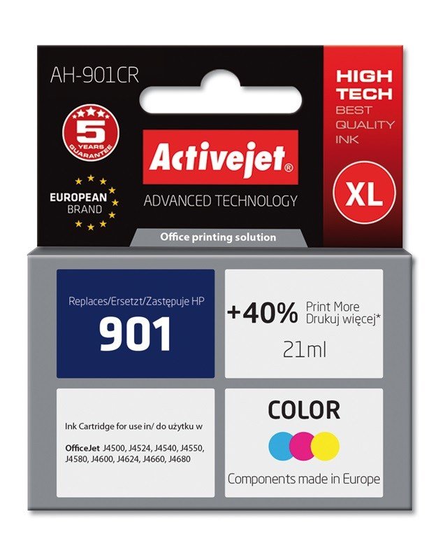 Activejet AH-901CR-blk (erstatning HP 901 CC656AE; Premium; 21 ml; farve) #1