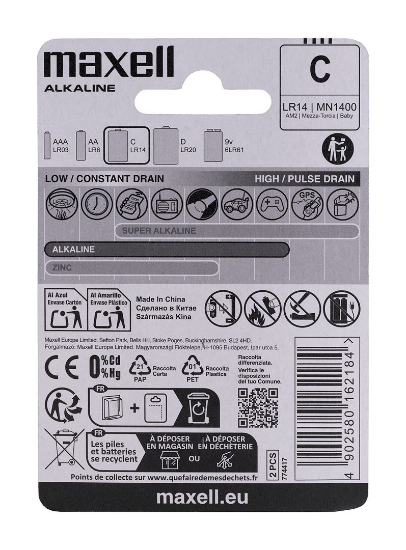 Maxell 162184 husholdningsbatteri Engangsbatteri LR14 Alkaline 2 stk #7