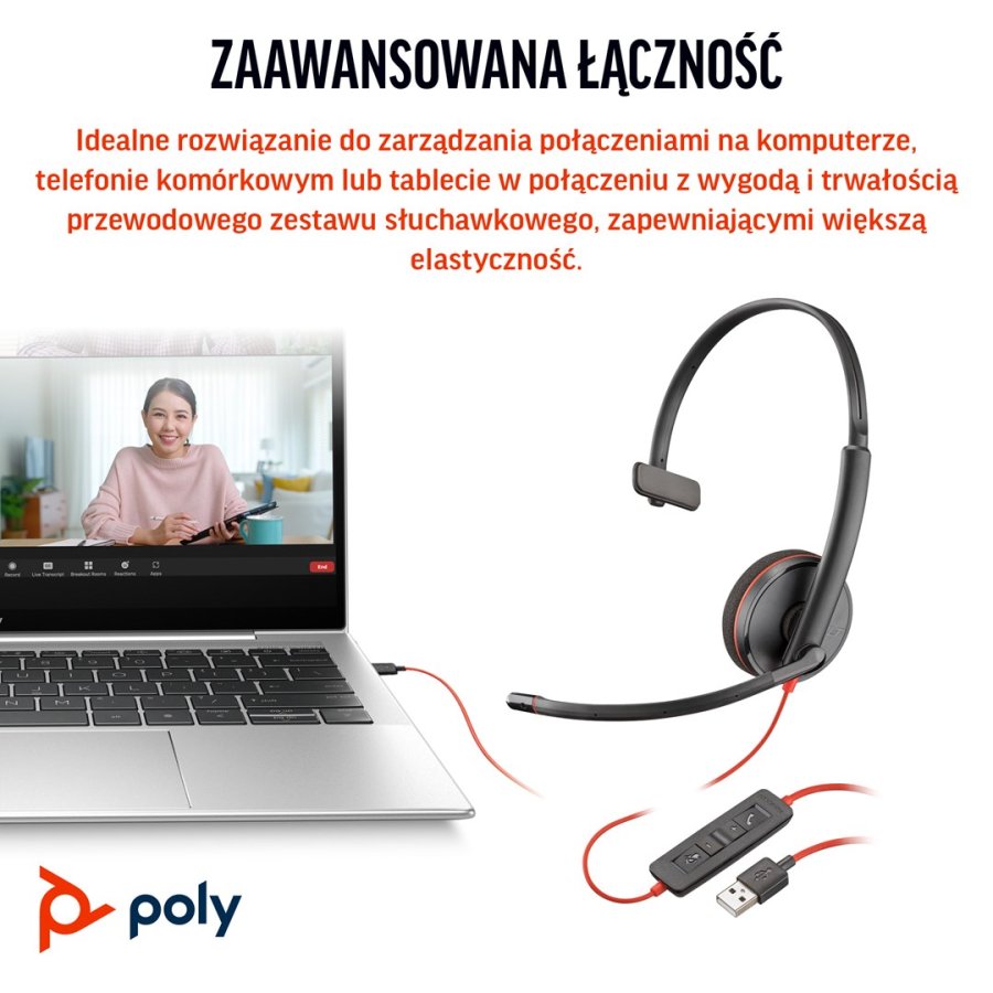 HP Poly Blackwire 3210 Monaural USB-C Headset +USB-C/A Adapter #4